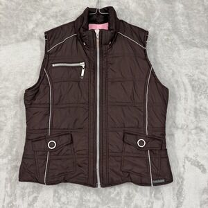 Powder River Panhandle Slim Vest‎ Womens L Brown Pink Puffer Outdoor Zip Pocket